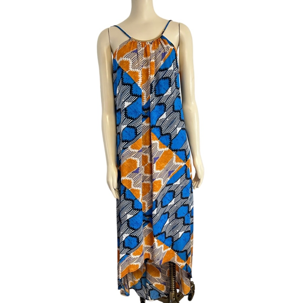 Eight Sixty Blue Orange High Low‎ Flowy Midi Dress Womens Medium.
